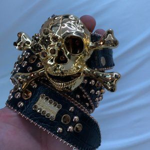 gold and black skull bb simons belt